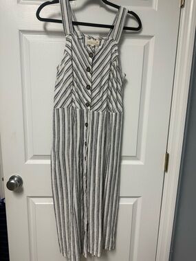 April Kiss Striped Button-Front Dress in White & Blue